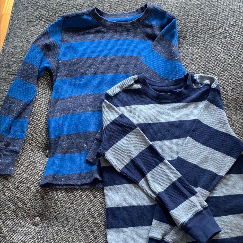 Two long sleeve striped thermal boys small shirts